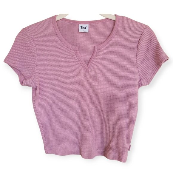 Aritzia TNA V-Neck Waffle Knit Crop Tee S - Picture 2 of 9
